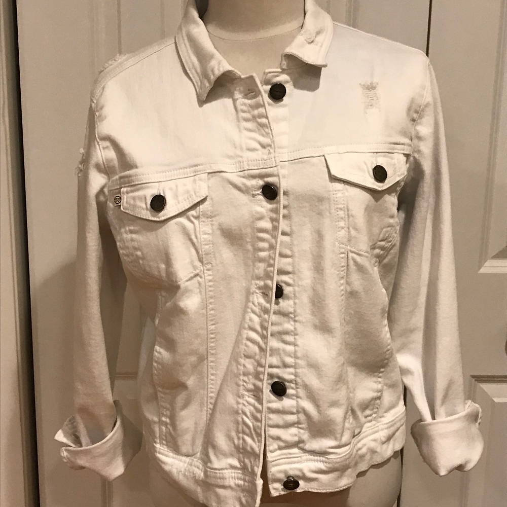 White distressed denim jacket